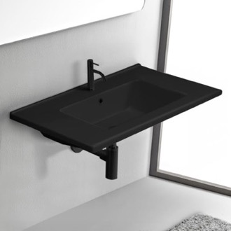 Bathroom Sink Black Ceramic Wall Mount or Drop In Bathroom Sink CeraStyle 067507-U-97